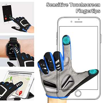 NICEWIN Cycling Bike Gloves Men Women, Padded Anti-Slip Mountain Bike Gloves, Touch Screen Full Finger Road Bicycle Biking Gloves (A Blue, S)