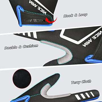 NICEWIN Cycling Bike Gloves Men Women, Padded Anti-Slip Mountain Bike Gloves, Touch Screen Full Finger Road Bicycle Biking Gloves (A Blue, S)