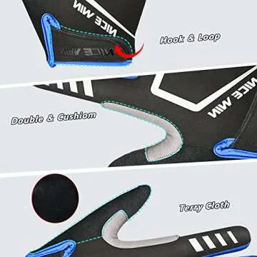 NICEWIN Cycling Bike Gloves Men Women, Padded Anti-Slip Mountain Bike Gloves, Touch Screen Full Finger Road Bicycle Biking Gloves (A Blue, S)