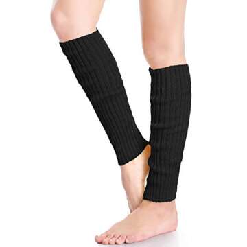 *daisysboutique* Retro Women 80s Adult Ribbed Knitted Leg Warmers Crochet Long Boot Socks for Party Dance Sports Yoga (One Size, Black)