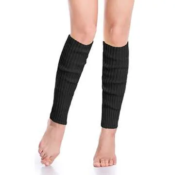 *daisysboutique* Retro Women 80s Adult Ribbed Knitted Leg Warmers Crochet Long Boot Socks for Party Dance Sports Yoga (One Size, Black)