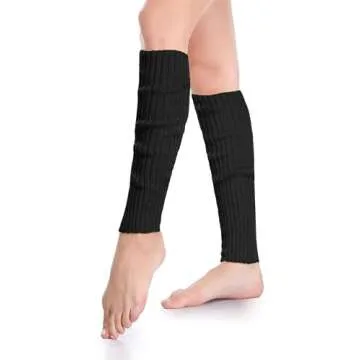 *daisysboutique* Retro Women 80s Adult Ribbed Knitted Leg Warmers Crochet Long Boot Socks for Party Dance Sports Yoga (One Size, Black)