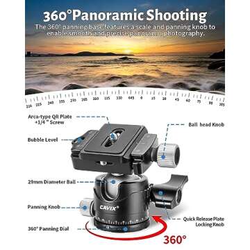 CAVIX H-29S Low Profile Ball Head for Tripods