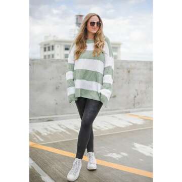 ZESICA Women's Oversized Striped Sweater - Comfy Style