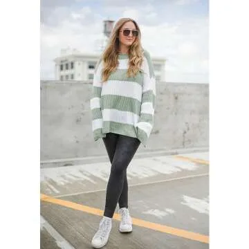 ZESICA Women's Oversized Striped Sweater - Comfy Style