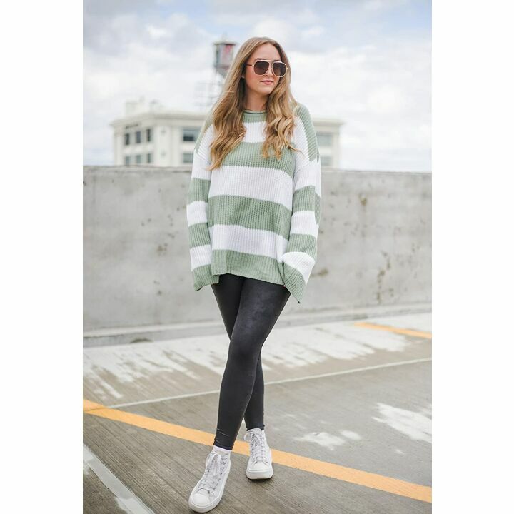 ZESICA Women's Oversized Striped Sweater - Comfy Style