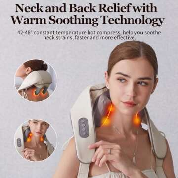 Neck Massager for Pain Relief Deep Tissue,6D Deep Kneading Massagers with 6 Massage Nodes,Cordless Neck Massager with Heat,Shiatsu Shoulder and Back Massager,Massage Like Human Hand,Gift for Women