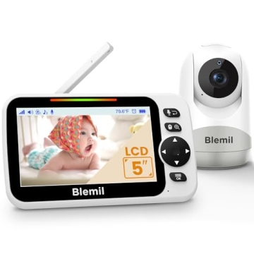 Blemil Baby Monitor with 30-Hour Battery, 5" Large Split-Screen Video Baby Monitor with Camera and Audio, 3500mAh Battery, Remote Pan/Tilt/Zoom Camera, Two-Way Talk, Night Vision, Lullabies, No WiFi