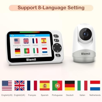 Blemil Baby Monitor with 30-Hour Battery, 5" Large Split-Screen Video Baby Monitor with Camera and Audio, 3500mAh Battery, Remote Pan/Tilt/Zoom Camera, Two-Way Talk, Night Vision, Lullabies, No WiFi