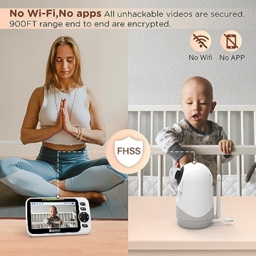 Blemil Baby Monitor with 30-Hour Battery, 5" Large Split-Screen Video Baby Monitor with Camera and Audio, 3500mAh Battery, Remote Pan/Tilt/Zoom Camera, Two-Way Talk, Night Vision, Lullabies, No WiFi