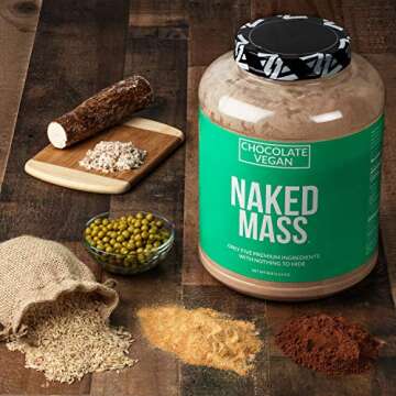Naked Mass - Chocolate Vegan Weight Gainer - 8Lb Bulk, GMO Free, Gluten Free, Soy Free & Dairy Free. No Artificial Ingredients - 1,280 Calories - 11 Servings