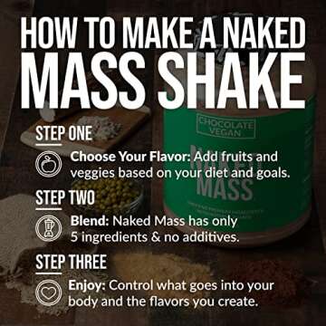 Naked Mass - Chocolate Vegan Weight Gainer - 8Lb Bulk, GMO Free, Gluten Free, Soy Free & Dairy Free. No Artificial Ingredients - 1,280 Calories - 11 Servings