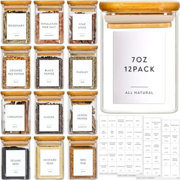 Laramaid 12Pack Glass Jars with Bamboo Lids and Labels