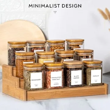 Laramaid 12Pack Glass Jars with Bamboo Lids and Labels