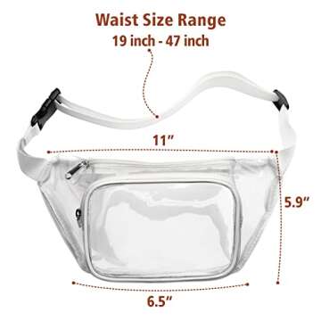 Packism Clear Fanny Pack Stadium Approved - Clear Belt Bag for Women Men Plus Size Transparent Waist Bag with Adjustable Strap for Concerts, Sporting Events - White