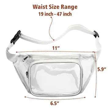 Packism Clear Fanny Pack Stadium Approved - Clear Belt Bag for Women Men Plus Size Transparent Waist Bag with Adjustable Strap for Concerts, Sporting Events - White