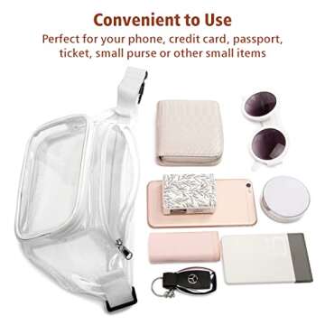 Packism Clear Fanny Pack Stadium Approved - Clear Belt Bag for Women Men Plus Size Transparent Waist Bag with Adjustable Strap for Concerts, Sporting Events - White