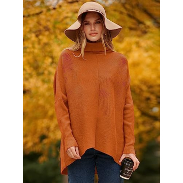 Stylish ANRABESS Oversized Rust Orange Turtle Neck Sweater