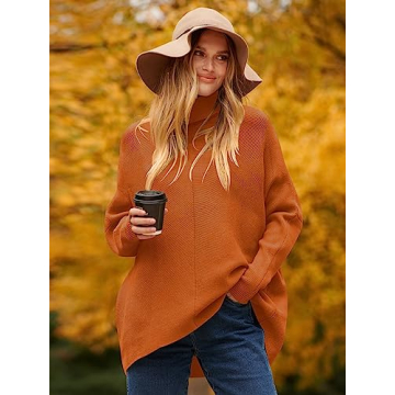 Stylish ANRABESS Oversized Rust Orange Turtle Neck Sweater