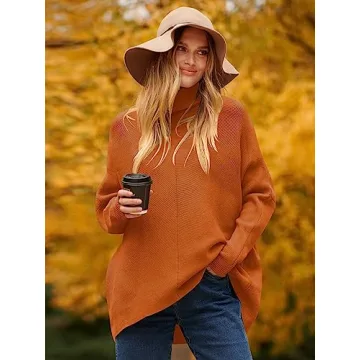 Stylish ANRABESS Oversized Rust Orange Turtle Neck Sweater
