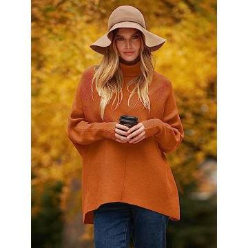 Stylish ANRABESS Oversized Rust Orange Turtle Neck Sweater