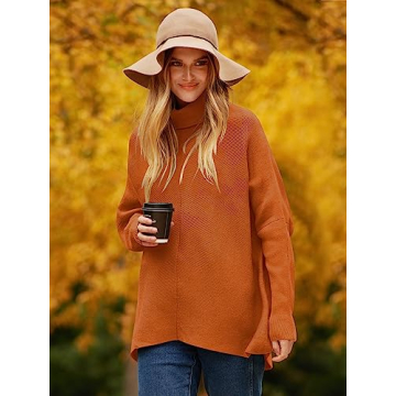 Stylish ANRABESS Oversized Rust Orange Turtle Neck Sweater