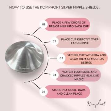 Komphort Silver Nipple Covers Breastfeeding, Metal Nipple Shields for Nursing, Silver Nursing Cups f...