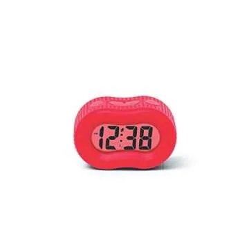 Digital Alarm Clock for Bedrooms Travel, 2 AA Battery Powered, Simple Operation, Large 1" Display, Automatic Green Night Light Dimmer, Snooze, Small, Portable, Home Décor, Red