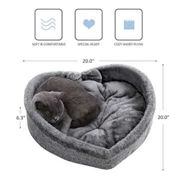 Heart Cat Pet Bed for Cats or Small Dogs, Ultra Soft Short Plush, Anti-Slip Bottom, Washable High Re...