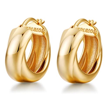 FRUMOS 18K Gold Plated Chunky Hoop Earrings for Women Fashion Thick Gold Hoops Earrings Set Jewelry ...