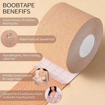 Okela Boob Tape Boobytape,Breast Lift Tape for Large Breast,Body Tape for Bob Lift w 2 Pcs Breast Pe...