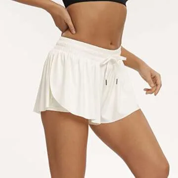2 in 1 Flowy Shorts for Women Gym Yoga Athletic Workout Running Biker Spandex Comfy Lounge Sweat Butterfly Skirt Summer (L, Cream)