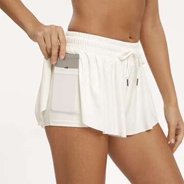 2 in 1 Flowy Shorts for Women Gym Yoga Athletic Workout Running Biker Spandex Comfy Lounge Sweat Butterfly Skirt Summer (L, Cream)