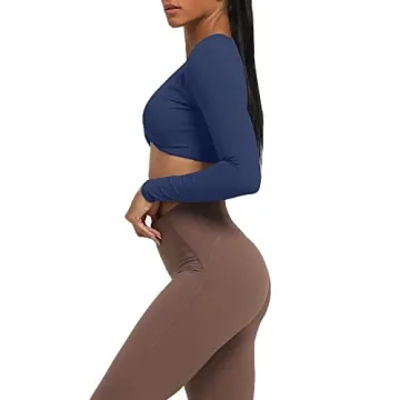 Stylish Aoxjox Long Sleeve Crop Top for Women Navy