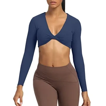 Stylish Aoxjox Long Sleeve Crop Top for Women Navy