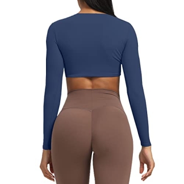 Stylish Aoxjox Long Sleeve Crop Top for Women Navy