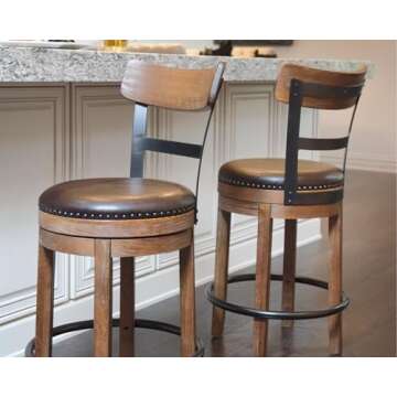 Signature Design by Ashley Pinnadel 24.25" Modern Farmhouse Swivel Counter Height Barstool, Light Br...