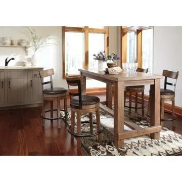 Signature Design by Ashley Pinnadel 24.25" Modern Farmhouse Swivel Counter Height Barstool, Light Brown