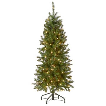 National Tree Company Kingswood Fir Pre-Lit Slim Christmas Tree, 4.5 Feet, Green, White Lights, Incl...