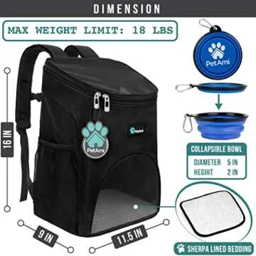 PetAmi Small Dogs and Cat Backpack Carrier, Airline Approved Pet Backpack Carrier, Ventilated, Safet...