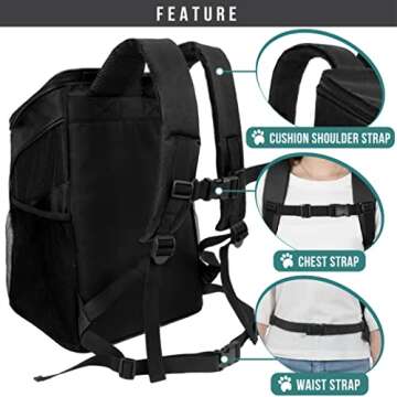 PetAmi Small Dogs and Cat Backpack Carrier, Airline Approved Pet Backpack Carrier, Ventilated, Safety Strap, Buckle Support Designed for Hiking Travel Camping Outdoor, Max 18 lbs (Black)