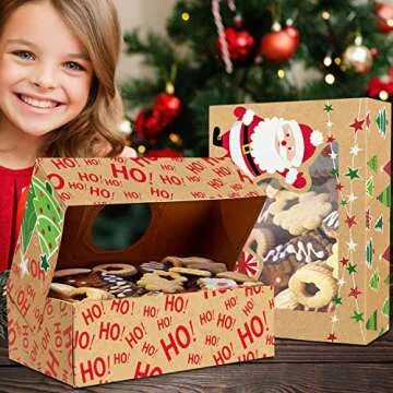 Party Funny 12 Christmas Cookie Boxes -Large Holiday Bakery Food Container for Gift Giving with 80 C...