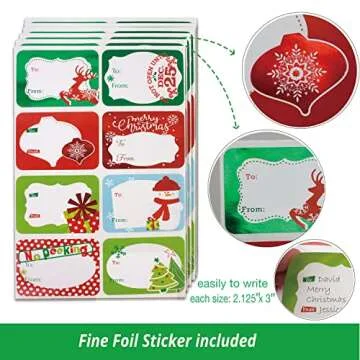 Party Funny 12 Christmas Cookie Boxes -Large Holiday Bakery Food Container for Gift Giving with 80 Count Christmas Foil Gift Stickers