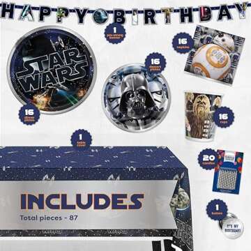 Classic Star Wars Party Supplies - Birthday Set for 16 Guests with Decorations