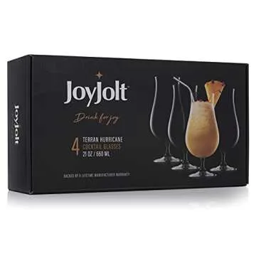 JoyJolt Terran Pina Colada Glasses - Premium Hurricane Cocktail Glasses Made in Europe - 21-Ounce l Crystal Drinking Set - Set of 4 Hurricane Glasses Cocktail Set, ideal for Refreshing Cocktails