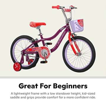 Schwinn Koen & Elm BMX Style Toddler and Kids Bike, For Girls and Boys, 18-Inch Wheels, With Training Wheels, Chain Guard, and Front Basket, Recommended Height 42-52 Inch, Purple