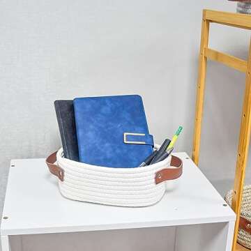 ABenkle Small Storage Basket, Mini White Basket, Cute Tiny Cotton Rope Woven Basket, Shelf Basket, Boho Decorative Toy Dog Cat Basket for Nursery, Living Room, Spa, Empty Gift Basket