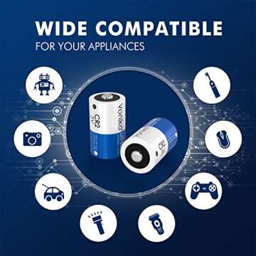 Voniko CR2 3V Lithium Batteries (4-Pack), CR2 3 Volt High Power Lithium-Battery 10 Years Shelf Life – for Video and Photo-Cameras, Equipment-Lighting, and More