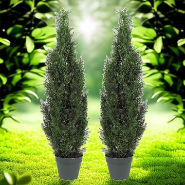 Two Pre-Potted 3' Artificial Cedar Topiary Trees for Home Decor
