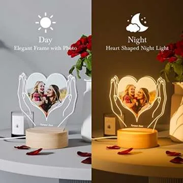 Bemaystar Customized Memorial Night Light with Picture Frame, Personalized Gifts for Mothers Birthda...